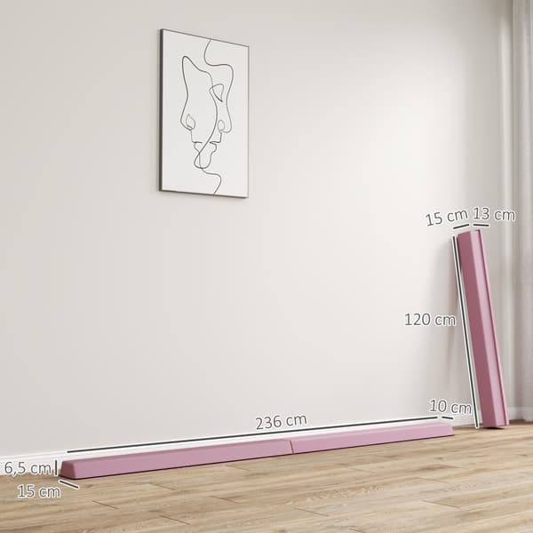 236 cm sammenleggbar balansebjelke, bærbar gymnastikkbjelke, sklisikre balansebjelke, gymnastikk og balansebjelke opptil 80 kg, for barn fra 3 år, inn