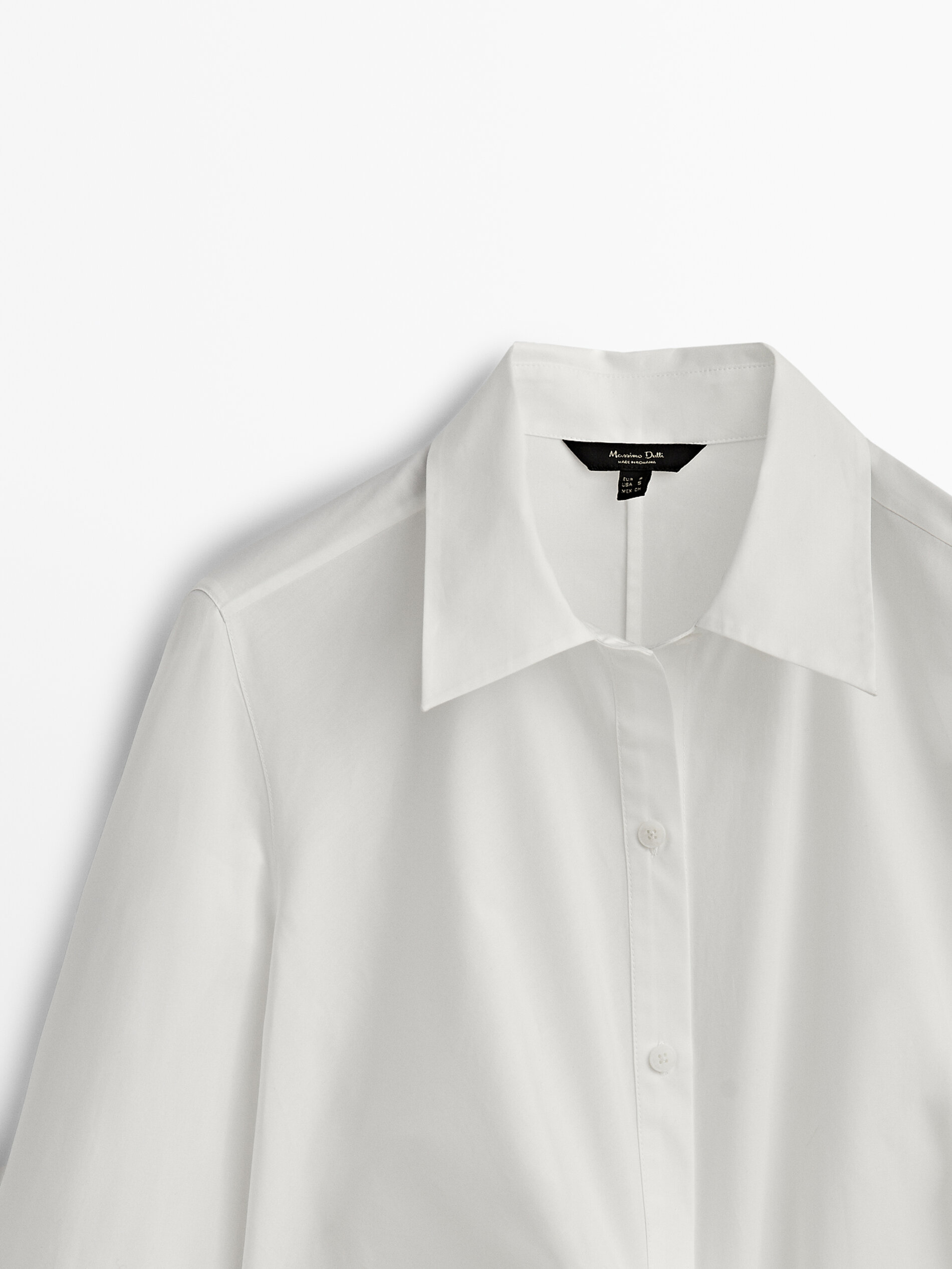 Vestido camiseiro nude com detalhes em popeline - BRANCO