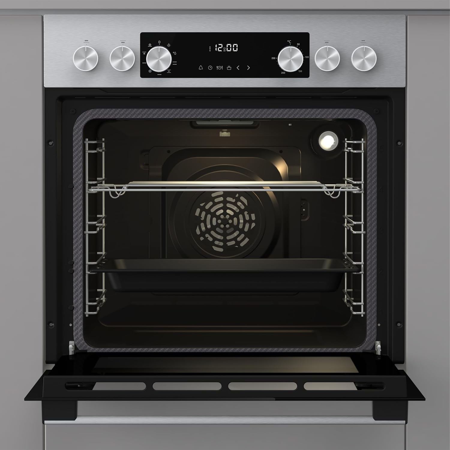 Gorenje Einbau-Herd-Set Inox Air Set mit Glaskeramik-Kochfeld, Heißluft, 73 Liter, 250° max. Ofentemperatur, MultiAir Technologie, 9 Funktionen, Bräterzone, Mininmale Einbaunische (HxBxT): 60x56x58cm