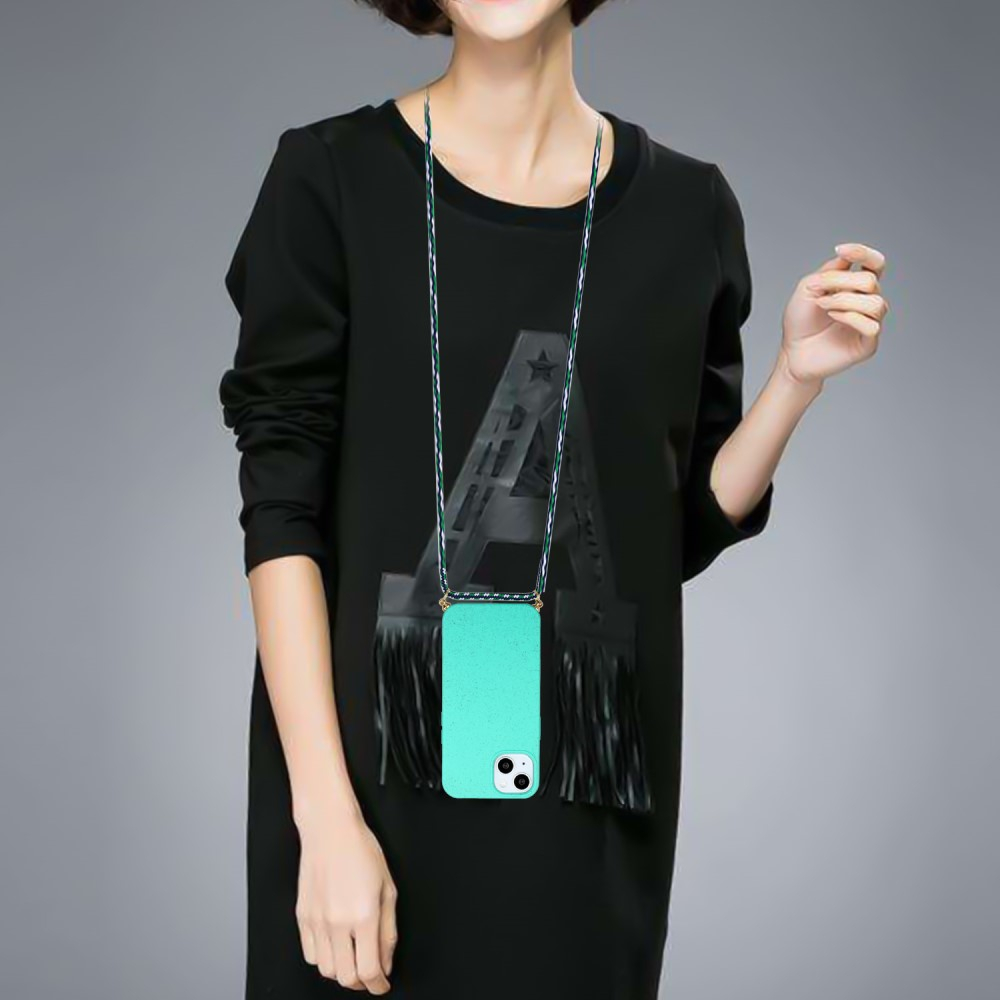 iPhone 15 Necklace Bio Gummi Case Hülle Eco Friendly Nachhaltig Kompostierbar   Handykette (150cm) - Türkis