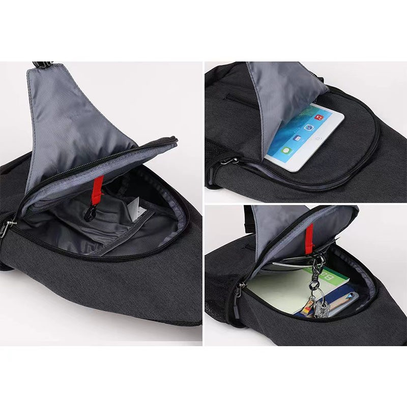 (38x20cm) Sport Sling Bag Outdoor Rucksack Cross Body Umhängetasche - Schwarz