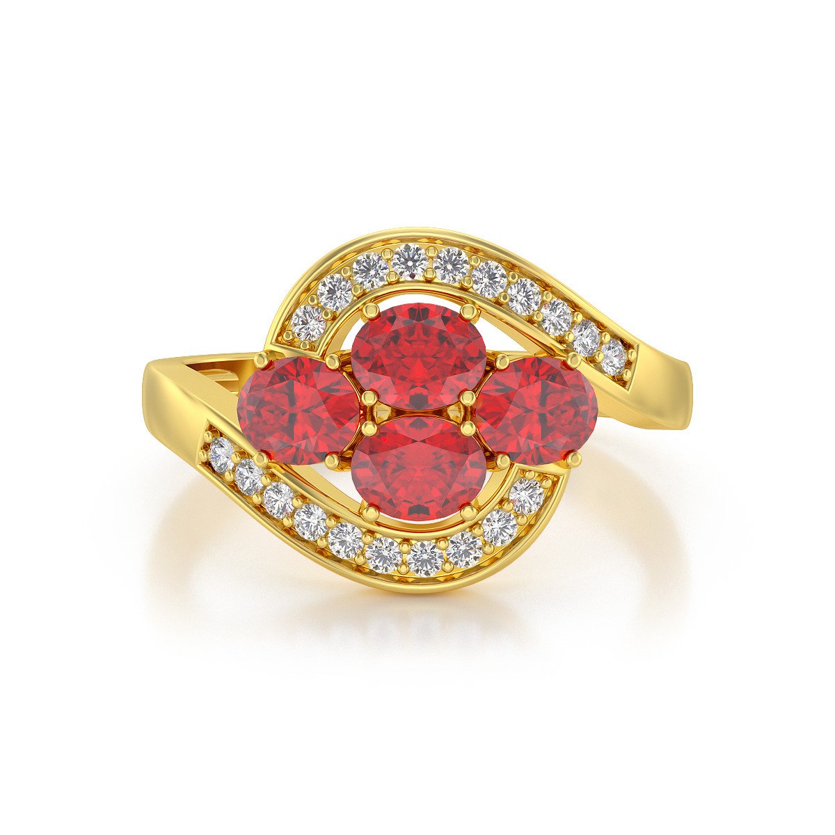 Bague ADEN Or 585 Jaune Rubis et diamants 2.91grs