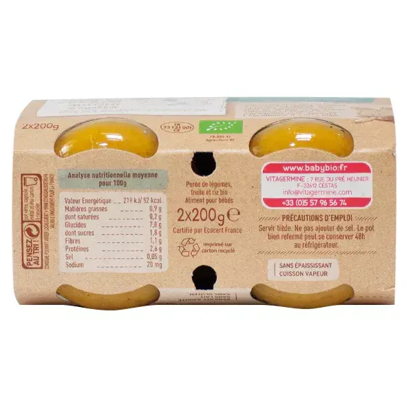 Lancheira Babybio Orgânica de Cenoura, Abóbora e Truta +8m 2 x 200g