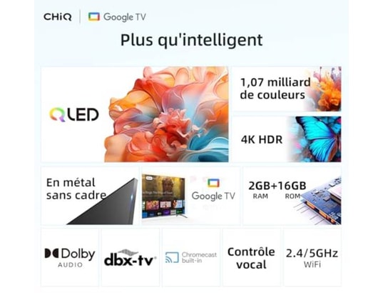 CHIQ - TV QLED 4K 126 cm U50QM8V Google TV, 50 Pouces, 4K, QLED
