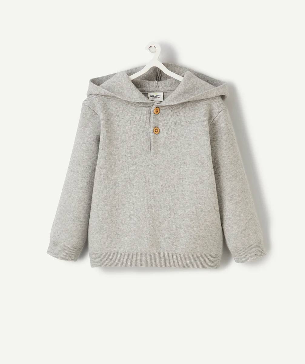 PULL À CAPUCHE BÉBÉ GARÇON EN FIBRES RECYCLÉES GRIS