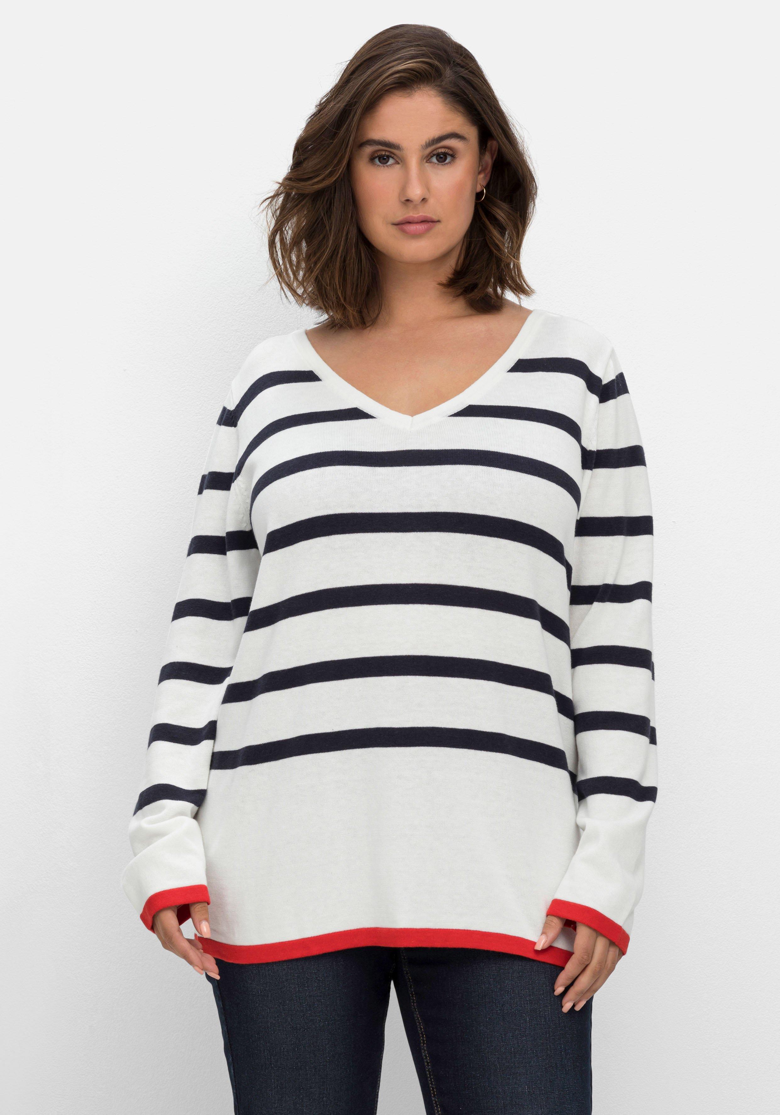 Pullover mit Streifen, im Baumwollmix