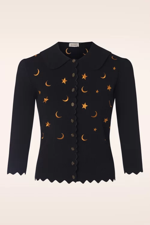 Banned Retro Half Moon cardigan in zwart en goud