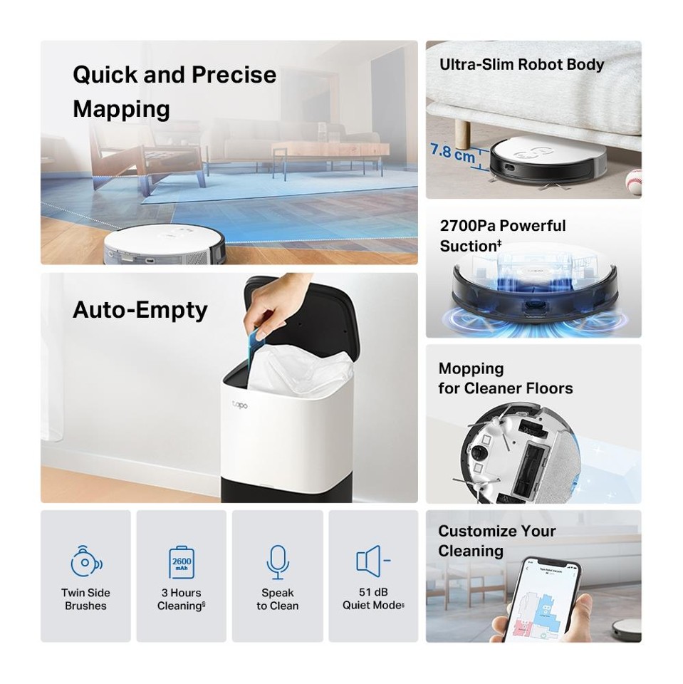 TP-Link - Tapo RV20 Mop Plus Smart Robotstøvsuger og Gulvvasker