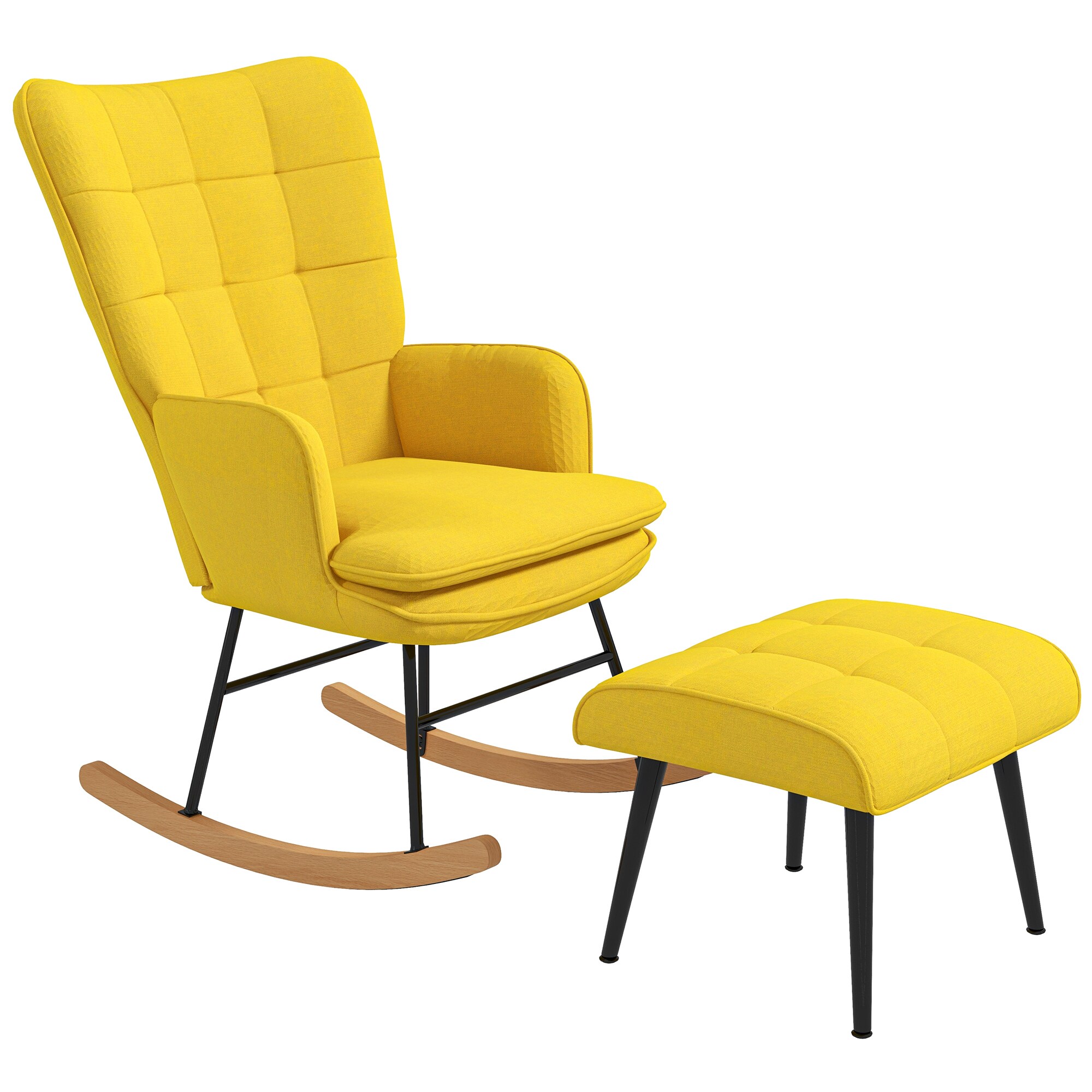 HOMCOM Schaukelstuhl mit Hocker und hoher Rückenlehne gelb 64L x 89B x 90H cm