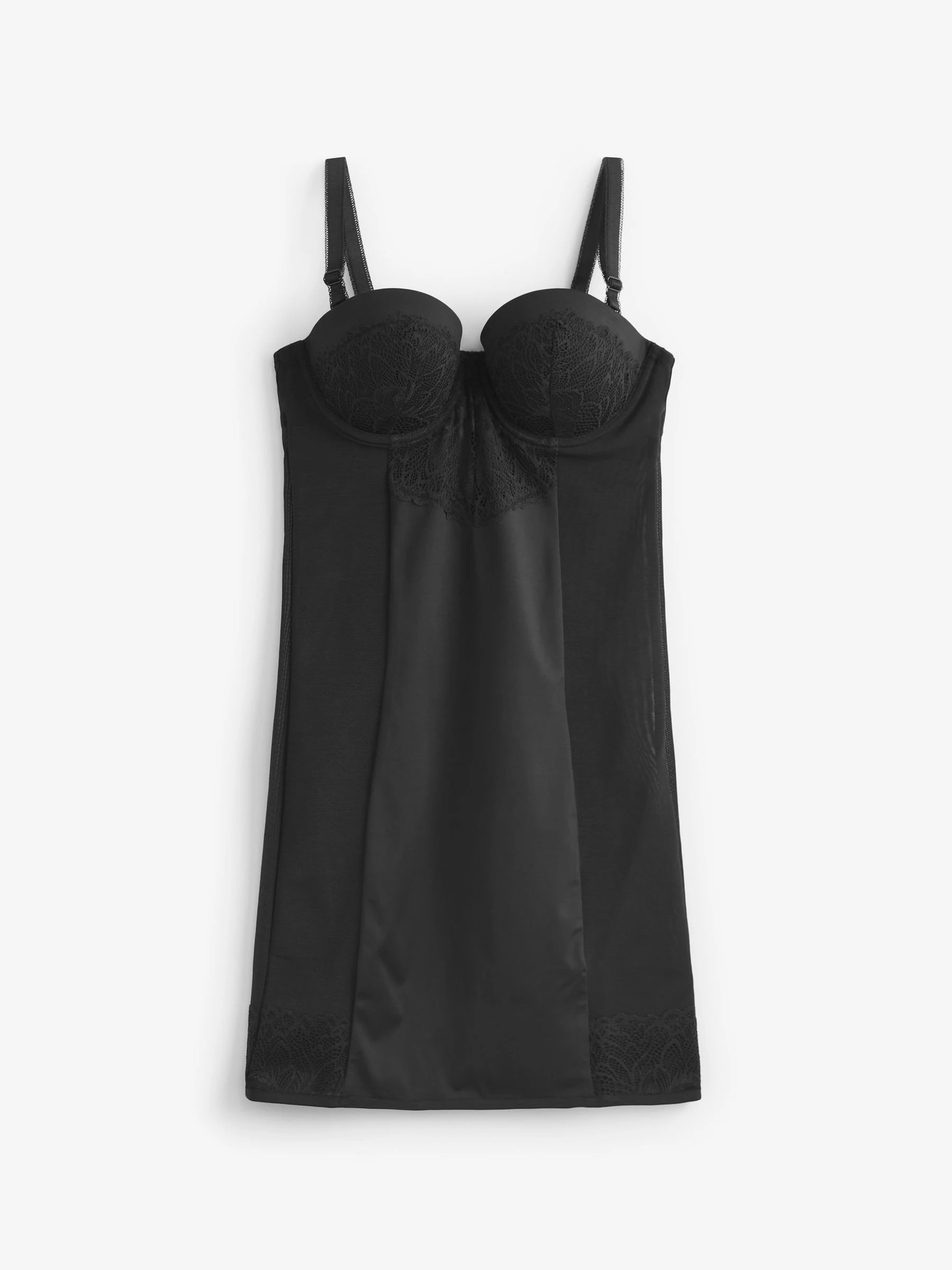 Zwart - Kanten slipdress met cups en sterke buikcorrectie