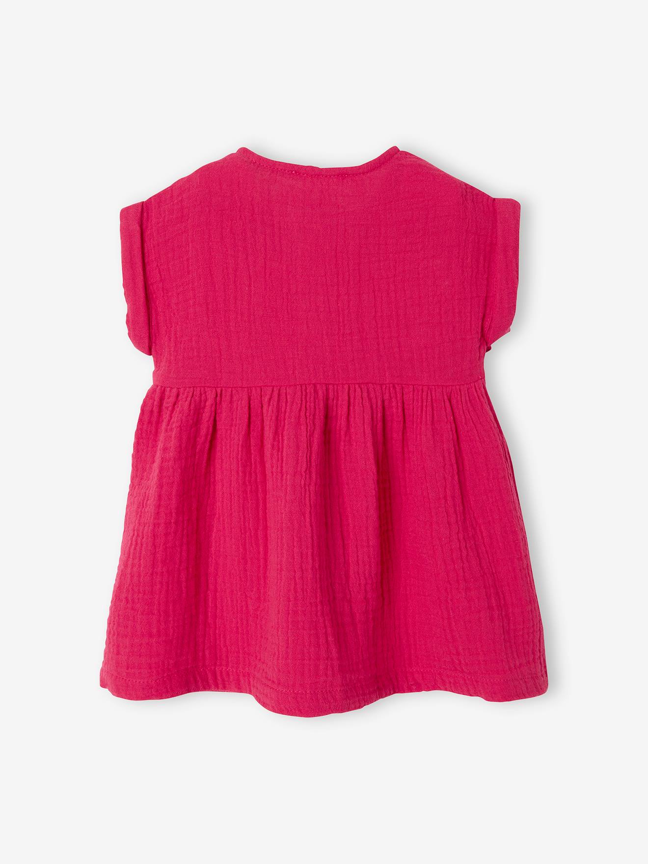 Vestido de chiffon de algodão para bebê, verde médio liso