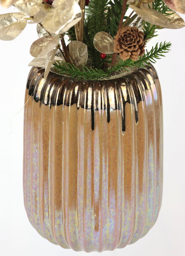 I.GE.A. Winterliche Kunstpflanze »Gesteck mit Magnolie in Keramikvase, Weihnachtsdeko,« Kunstblumen-Arrangement, festliches Blumenensemble, Weihnachtsgesteck