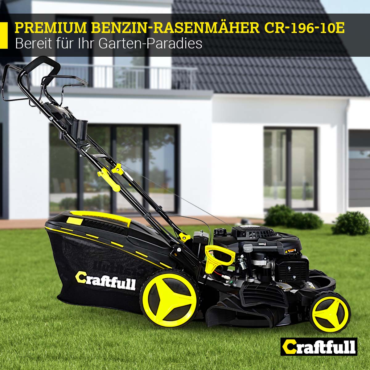 Craftfull Premium Benzin-Rasenmäher CR-196-10E, 5in1, Elektrostarter, 4,4kW, GT-Leichtlaufgetriebe