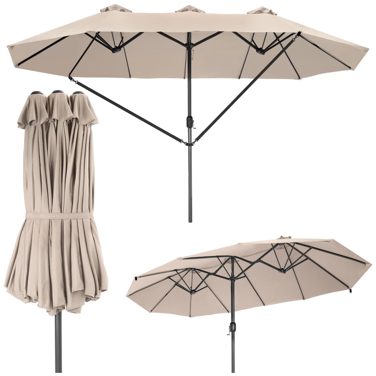 tectake Silia parasol 460 x 270 cm UV-bescherming 50+, inclusief windbescherming en beschermhoes
