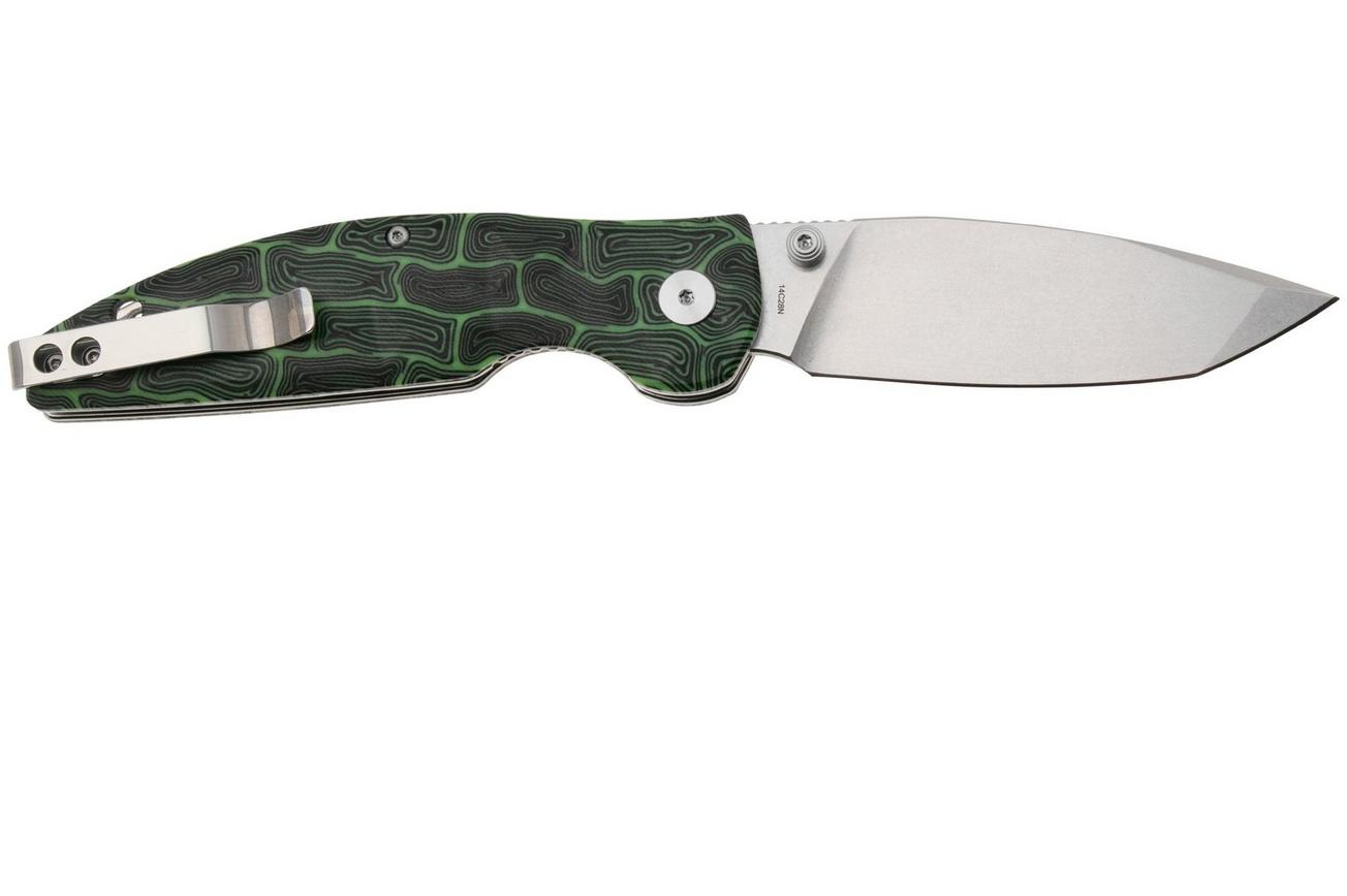 QSP Knife Turtle Punk QS158-C1 Stonewashed 14C28N Black Green G10, zakmes, Keanu Alfaro design