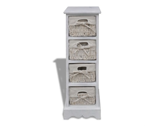 VIDAXL - Armoire étagère de rangement en bois 4 paniers en tissage blanc