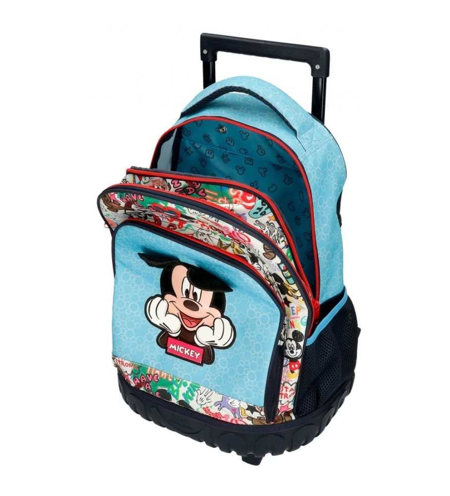 Mochila Disney Mickey Be Cool com duas rodas e dois compartimentos, azul