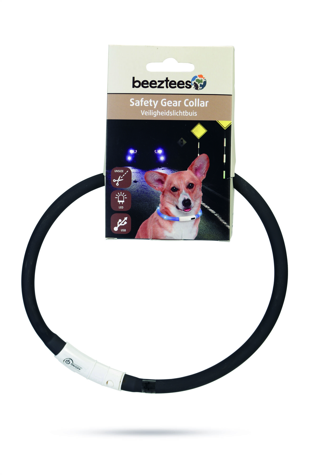 Beeztees Dogini USB - Lichtgevende Halsband  - Hond - zwart - 70 cm