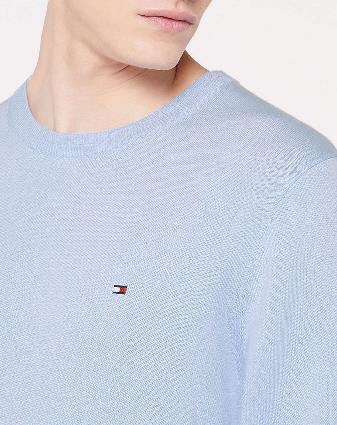 Tommy Hilfiger Pull en Coton Bio & Soie bleu clair