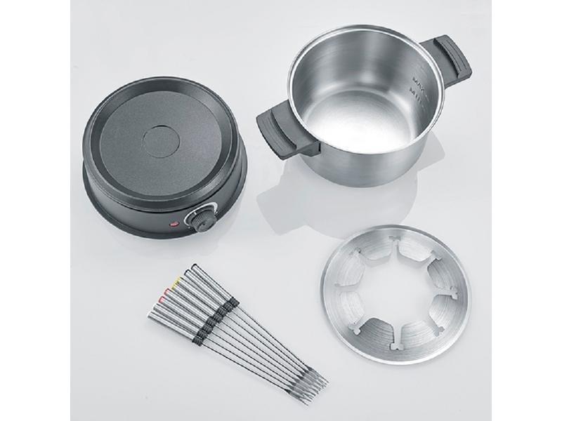 Severin Fondue-Set All-in-One 11 Teile, Schwarz/Silber Elektrisches Fondue-Set mit Edelstahltopf für 1.4 Liter Inhalt