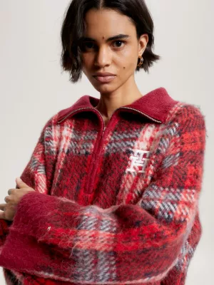 Suéter TH Monogram Tartan Check com meio zíper