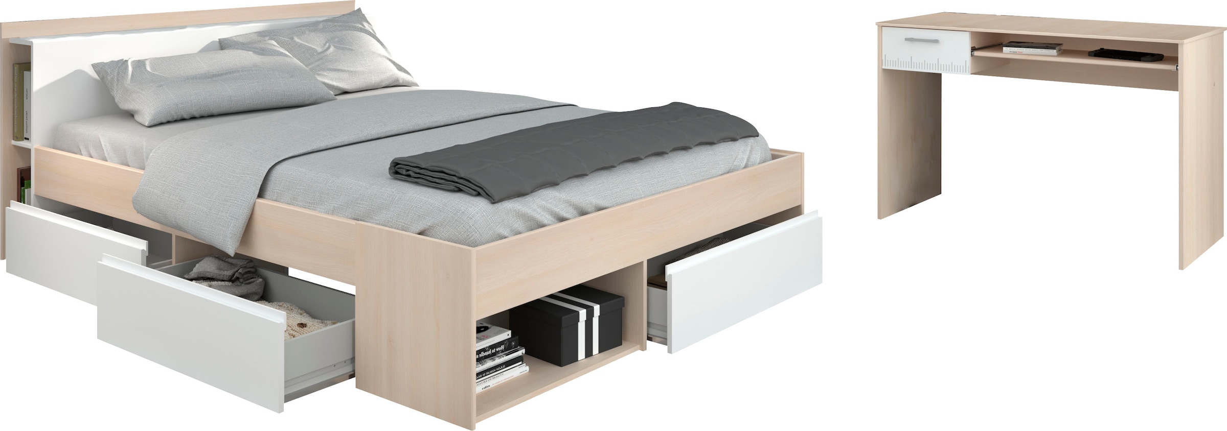 Parisot Jugendzimmer-Set »Most« Set, Bett mit Schubkästen und Schreibtisch, 2 Stk. tlg.