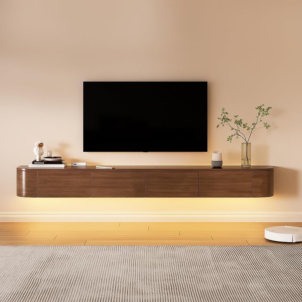 TV Lowboard,200CM TV Schrank,Lowboard Hängend, Fernsehschrank Für Das Wohnzimmer, Geeignet Für Das Wohnzimmer Und Schlafzimmer (Braun, 200CM-LED)