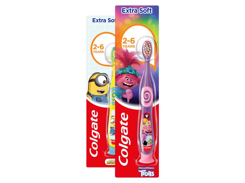 Colgate Kinder-Zahnbürste Trolls / Minions 2-6 Jahre Extra Zahnbürste für extra sanfte Reinigung