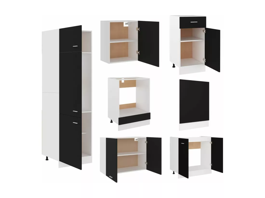 Ensemble de meubles de cuisine 7 pcs Noir Aggloméré