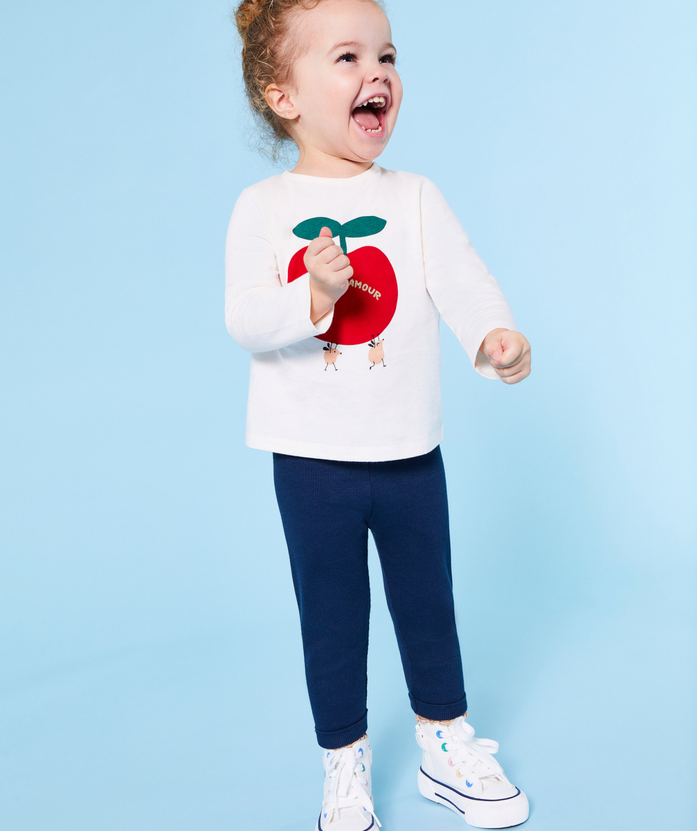 LE LEGGING À CÔTES BLEU MARINE EN COTON BIOLOGIQUE