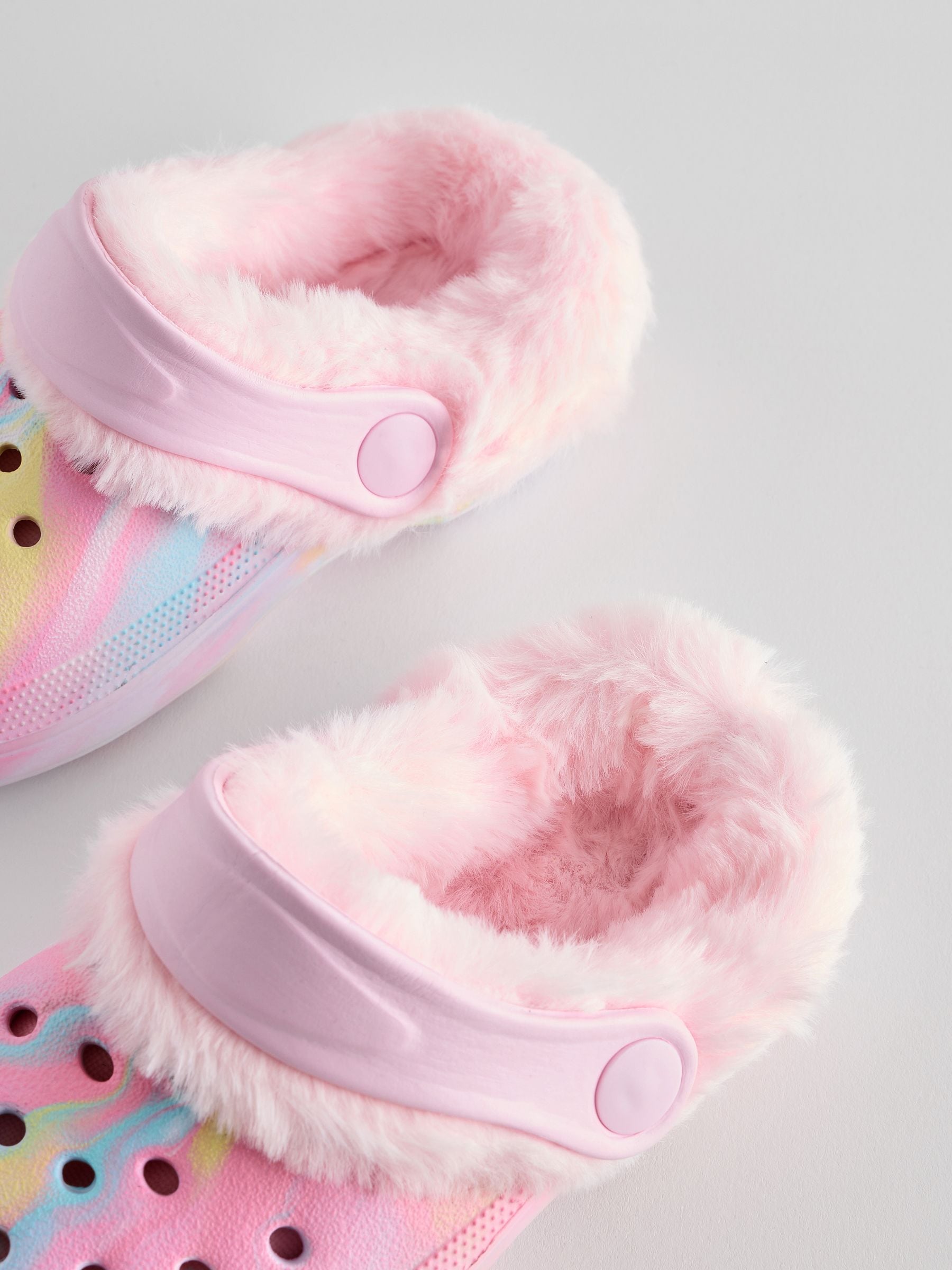 Roze met gemarmerde print - Pantoffelklompen met voering van imitatiebont