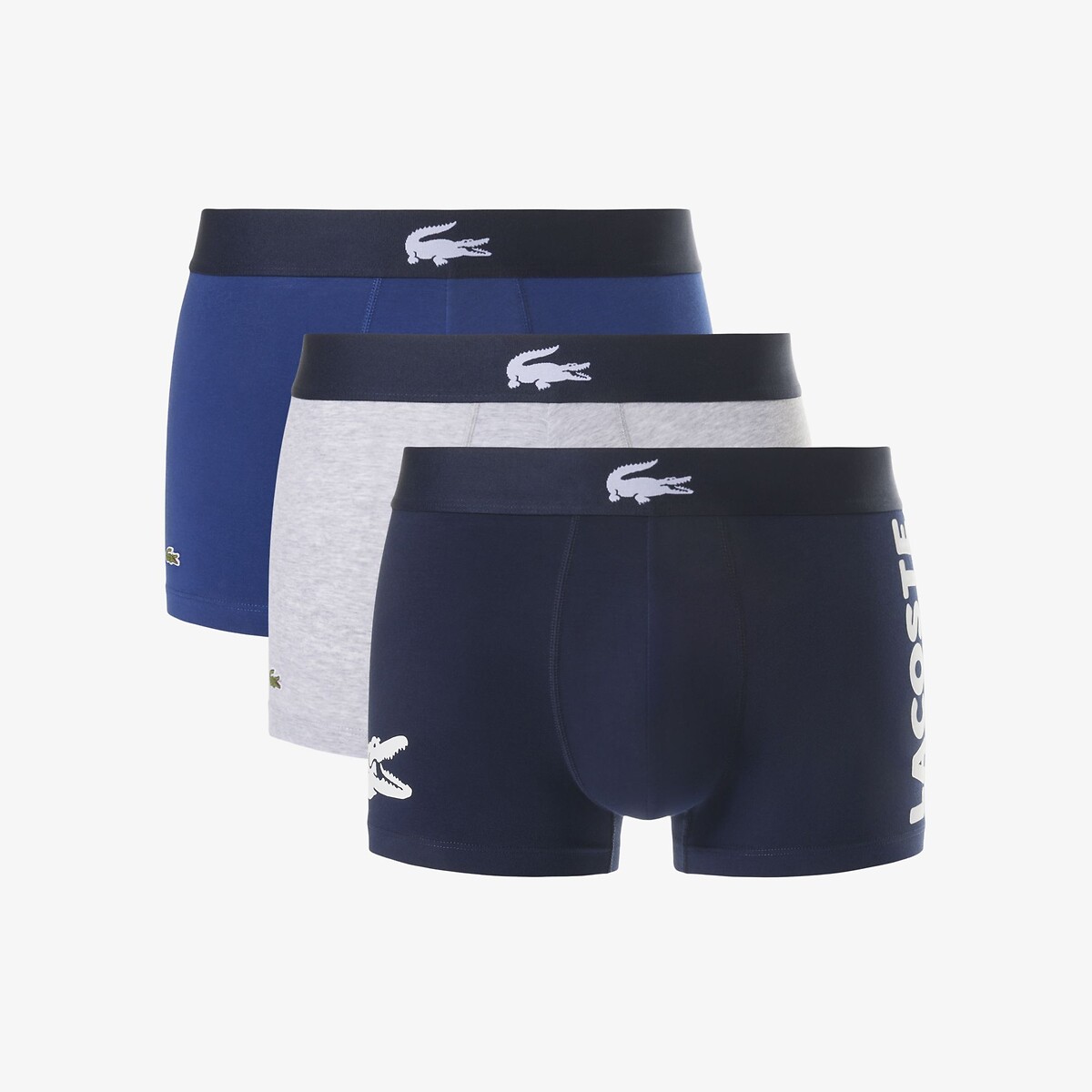 LACOSTE<br>Conjunto de 3 cuecas boxer em algodão elástico estampado
