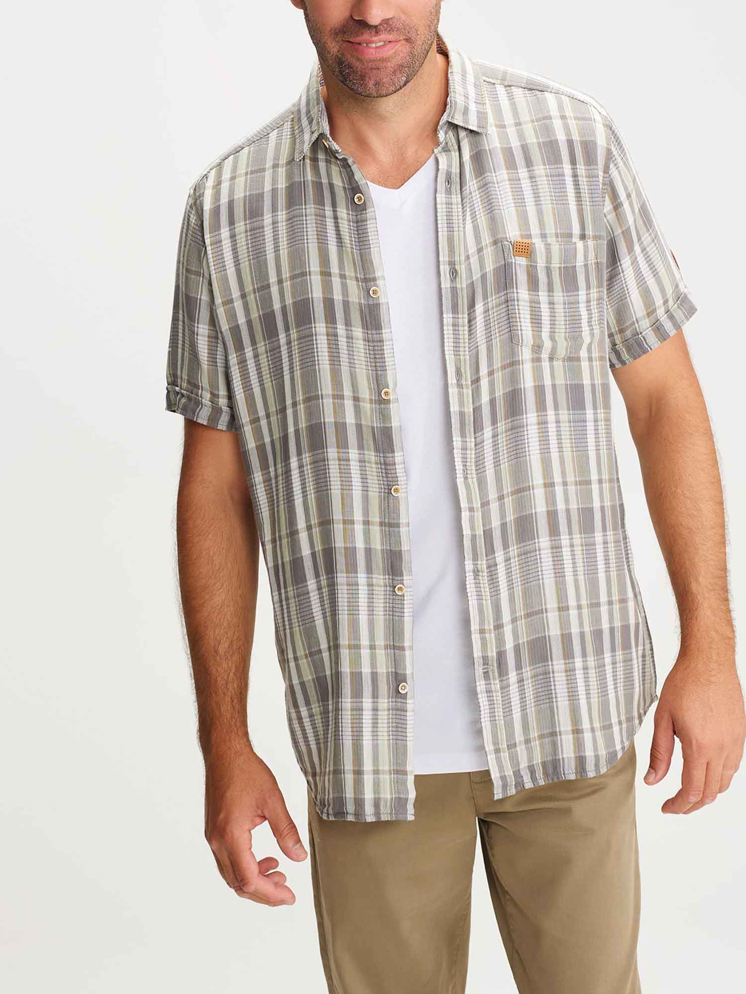 Chemise Homme Manches Courtes A Carreaux Gris