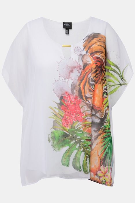 Bluse, Tiger, doppellagig, Rundhals, Halbarm