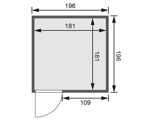 Karibu Rodina modulaire sauna zonder oven en dakrand, met houten deur en geïsoleerd glas.