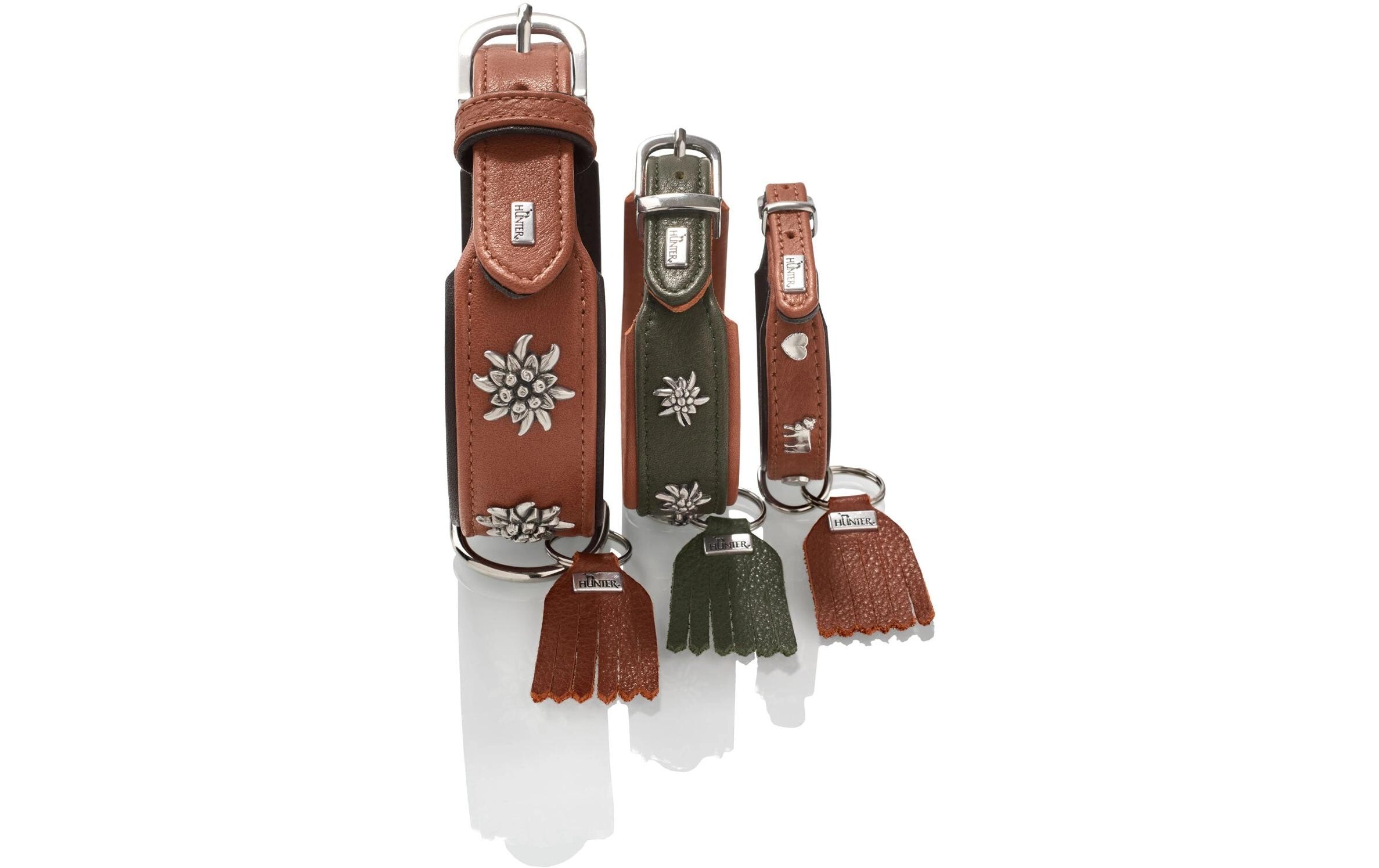 Halsband München Mini 30/XS, Rindsleder, Cognac/SchwarzKlassisches Halsband für kleine Hunde und Welpen, mit auffälligen Besätzen im Trachten-Look