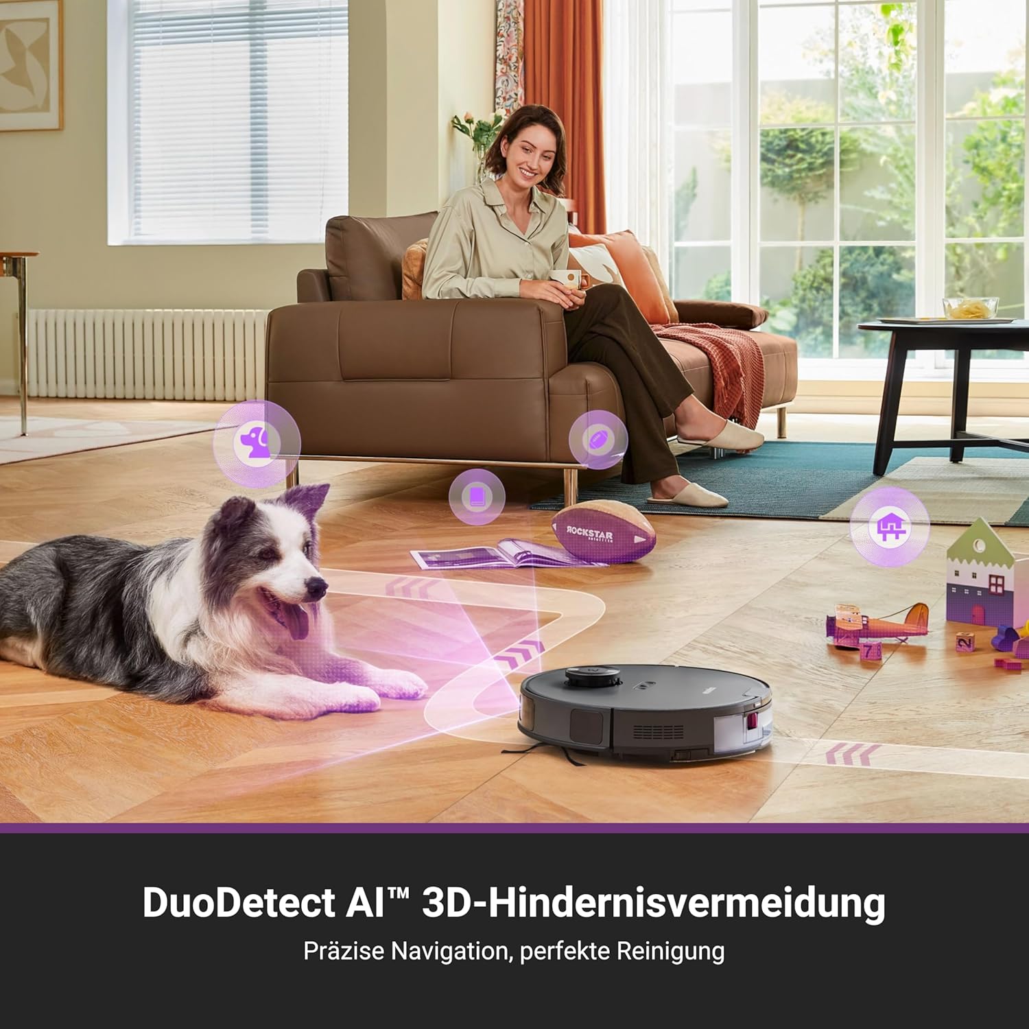 Eureka E20 Plus Staubsaugroboter mit 8000 Pa Saugkraft und selbstentleerender Station, Anti-Wickel-Funktion, 3D Hindernisvermeidung, 180 Minuten Laufzeit, DuoDetect AI, schwarz