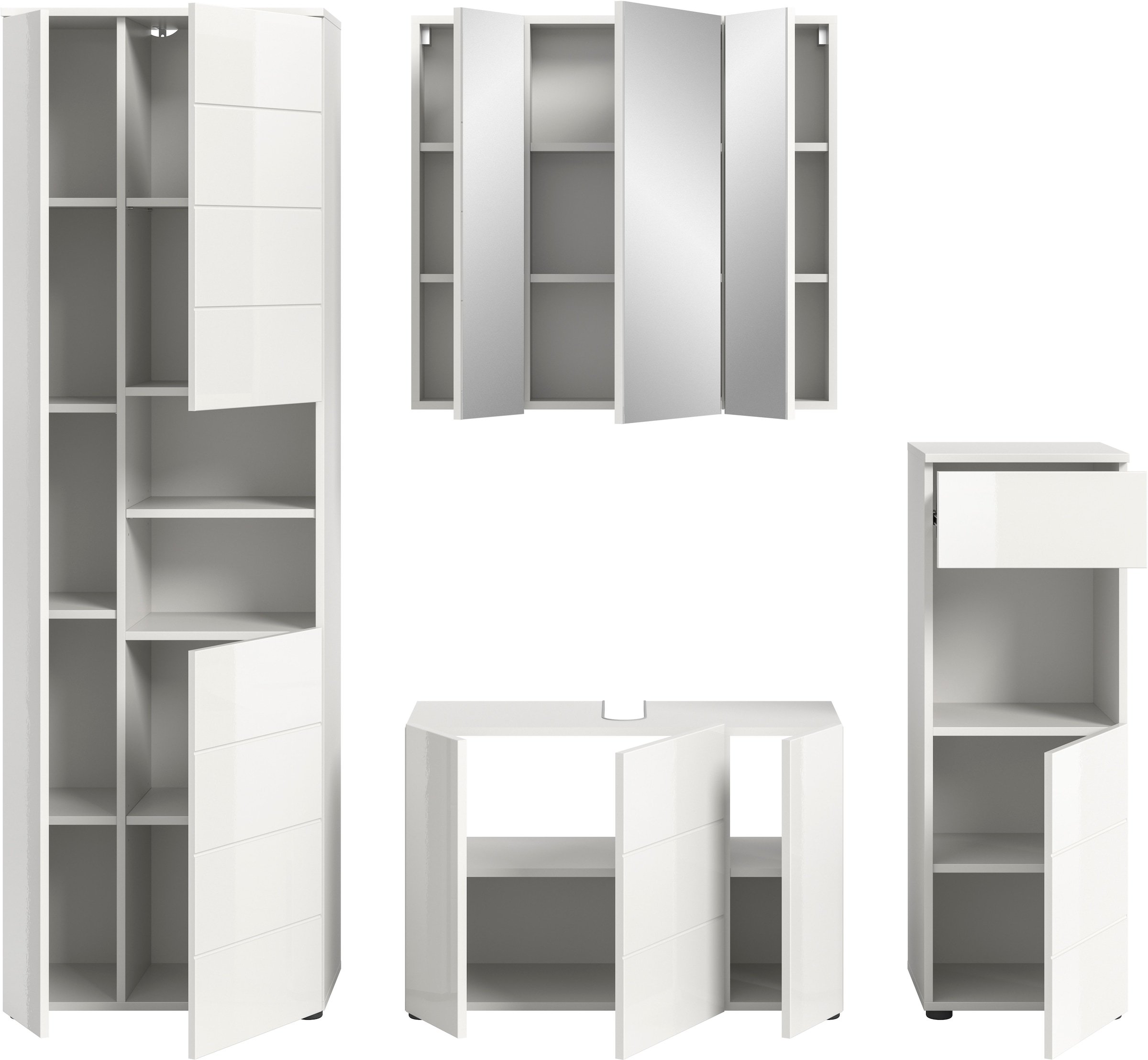 welltime Badmöbel-Set »Biel, Höhe 190 cm, Hochschrank, Unterschrank, Spiegel, Standschrank« 4 Stk. tlg.