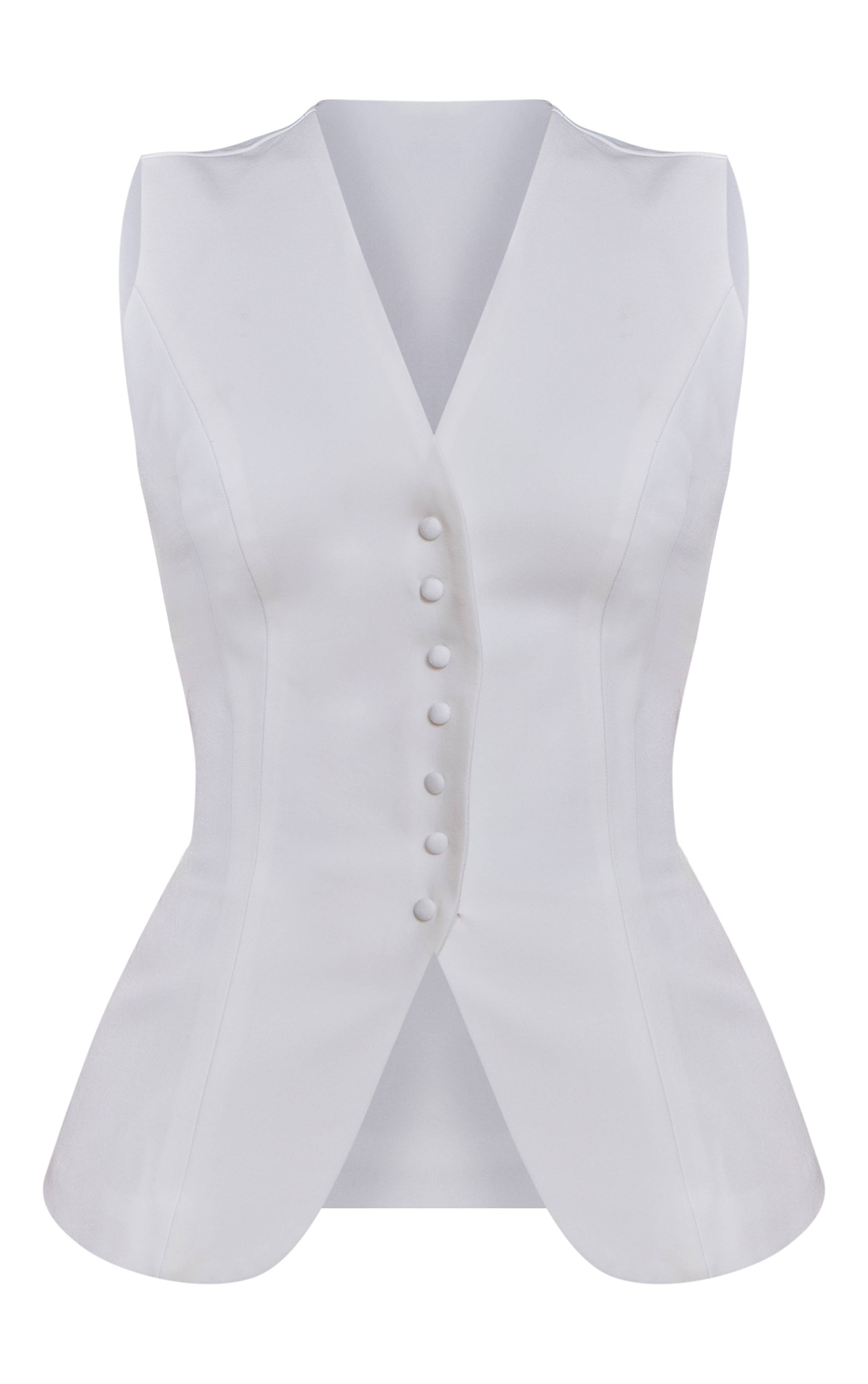 Blanc Gilet Sans Col Boutonné Petite Taille