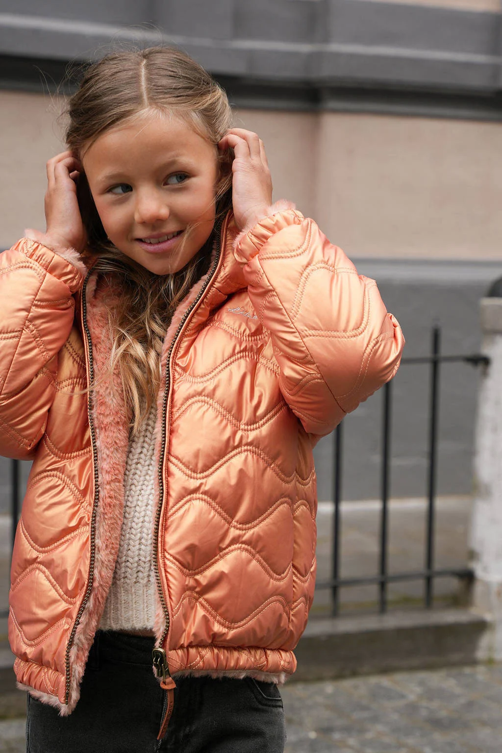Like Flo reversible gewatteerde winterjas Aimee oranje/beige