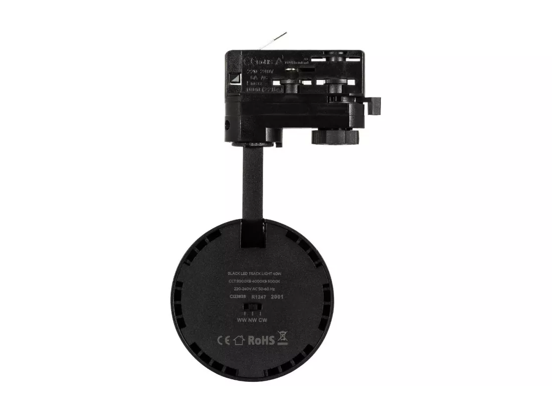 Spot LED sur Rail Triphasé 40W d'Angelo CCT LIFUD Noir Sélectionnable (chaud-neutre-froid)