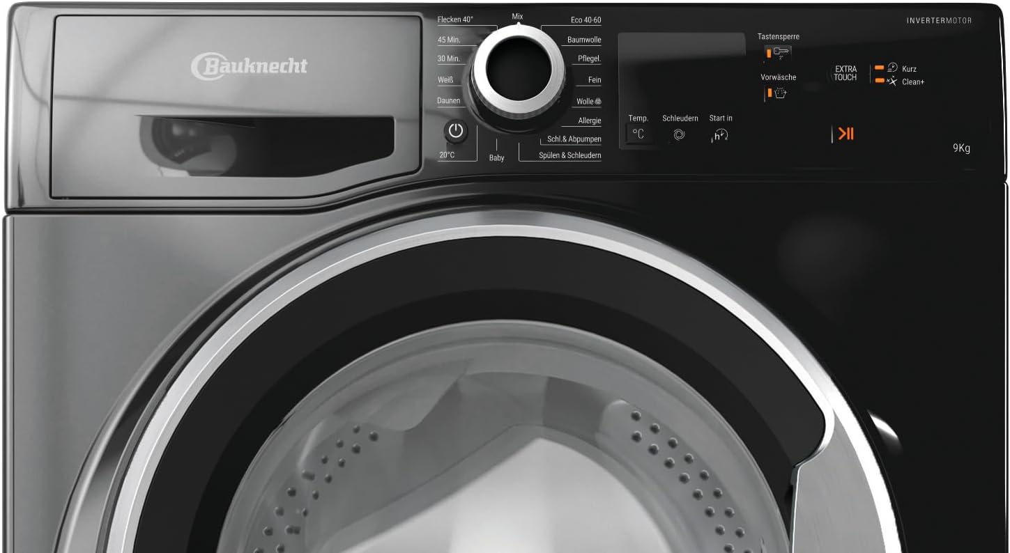 Bauknecht W9 S6300 A Waschmaschine Frontlader / 9kg / EEK A/Kurz 30 / Kurz 45 / Kraftvolle Fleckenentfernung/Anti-Allergie-Programm/Wolleprogramm/Schwarz/Langlebiger Inverter-Motor