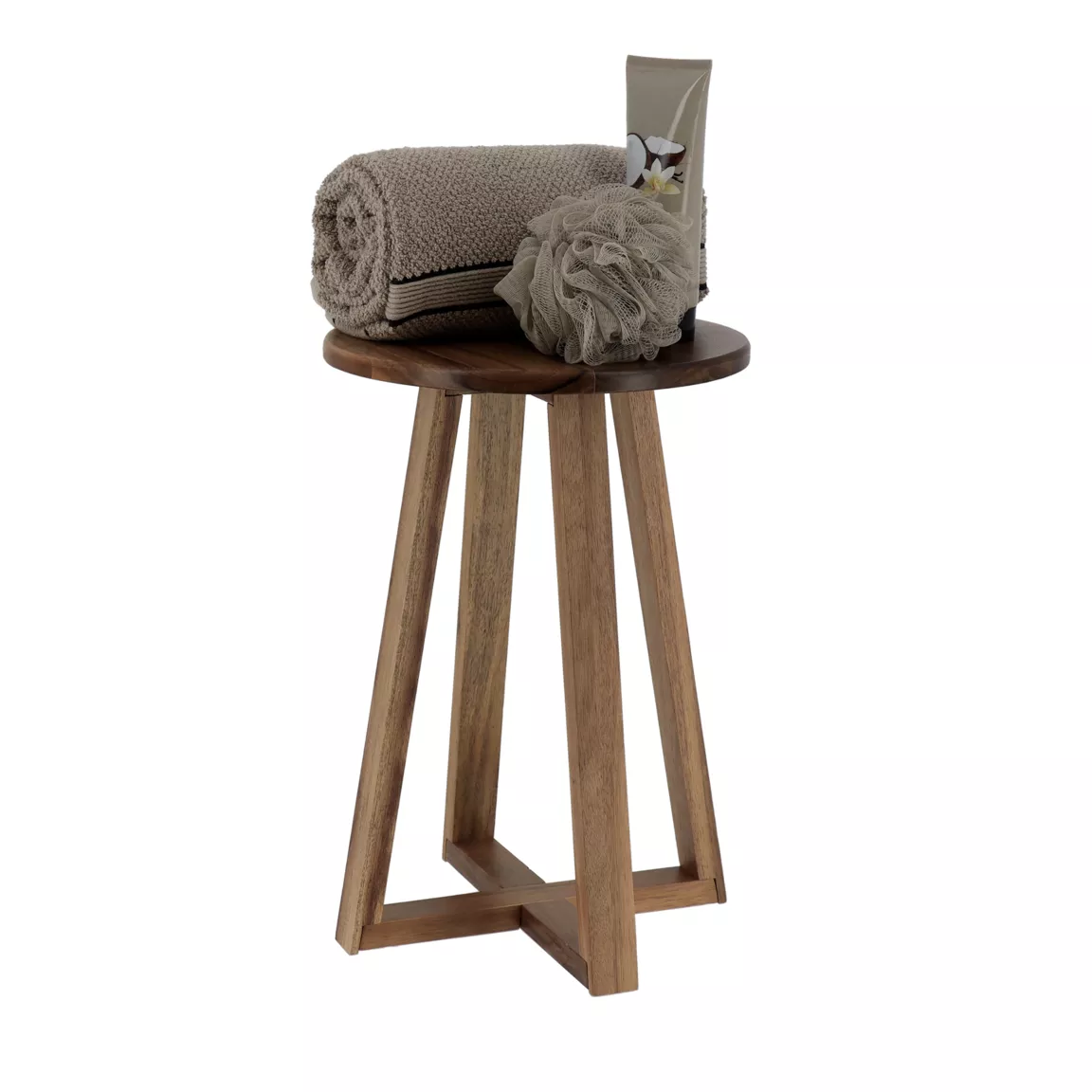 Tabouret plateau bois acacia (H43 cm) Lina marron