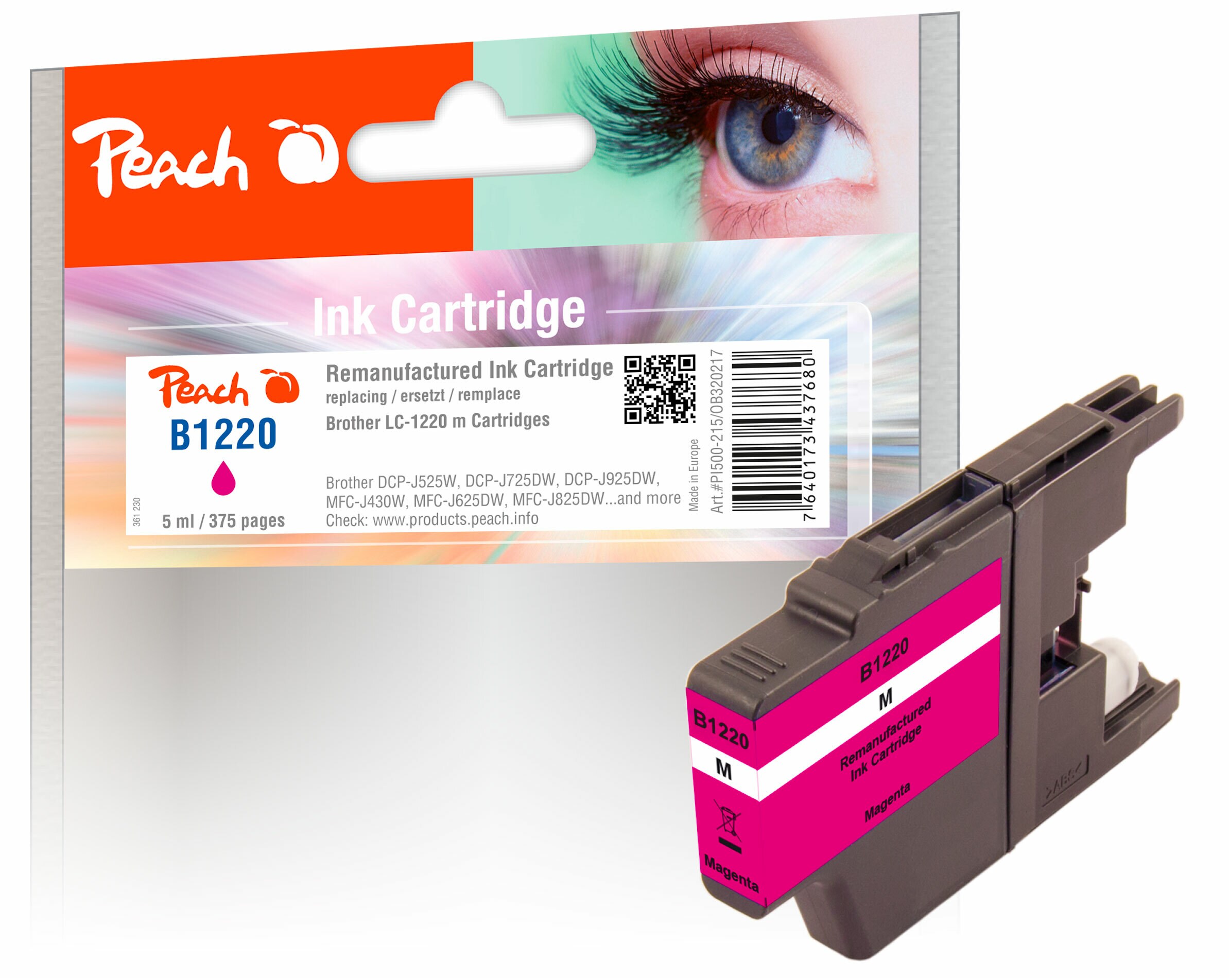 Peach B1220 M Druckerpatrone ma ersetzt Brother LC-1220M für z.B. Brother DCPJ 725 DW, Brother MFCJ 430 W, Brother DCPJ 525 W, Brother DCPJ 925 DW (wiederaufbereitet)