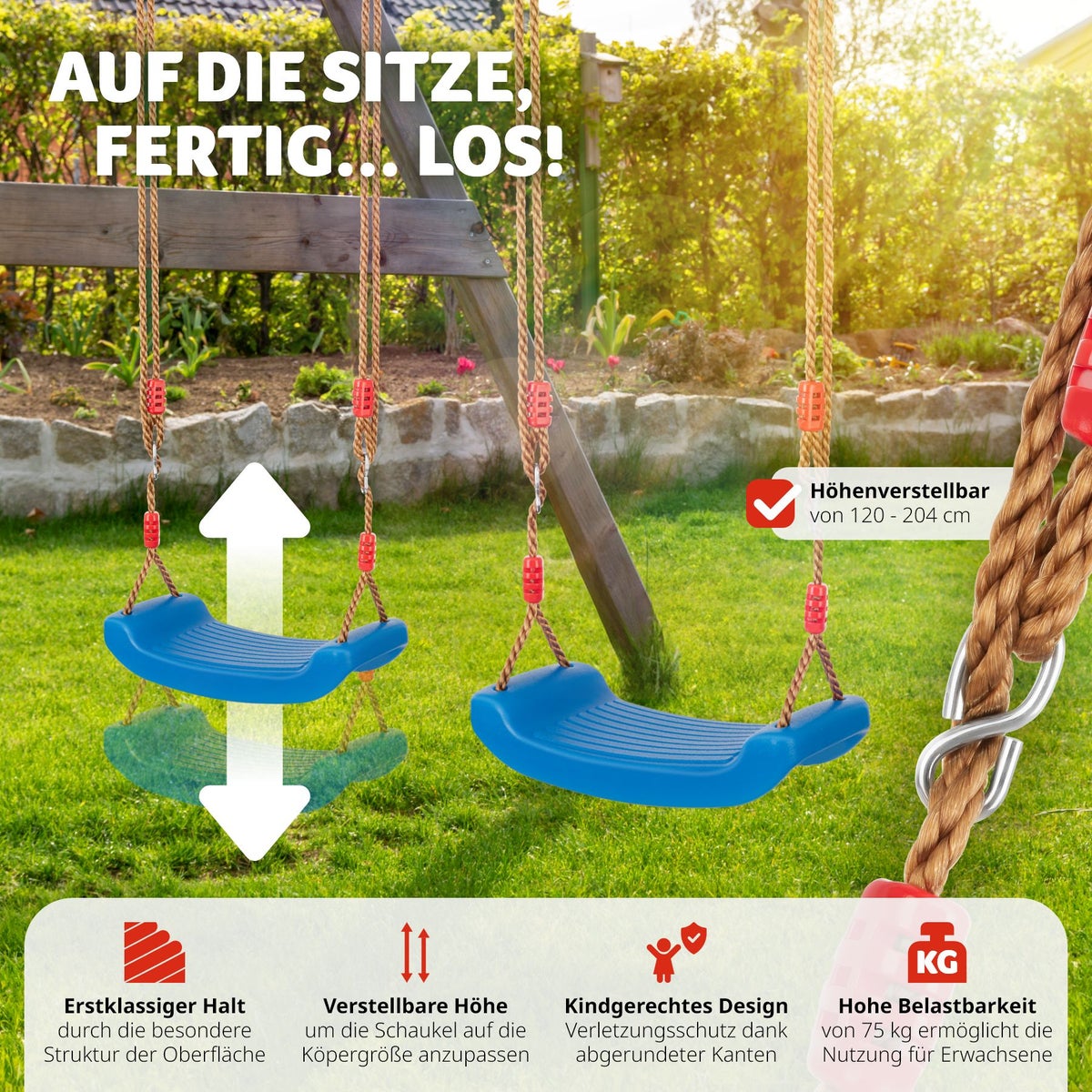 tectake Swifty schommelzitje, antislip, draagvermogen 75 kg, inclusief karabijnhaak