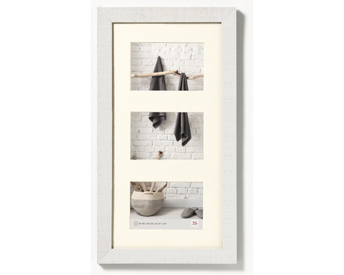 Houten collage fotolijst, huiselijke stijl, wit, voor 3 foto's (10x15 cm).
