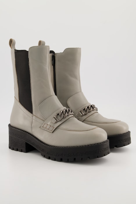 Chelsea-Lederboots, Kette, extralanger Schaft, Weite H