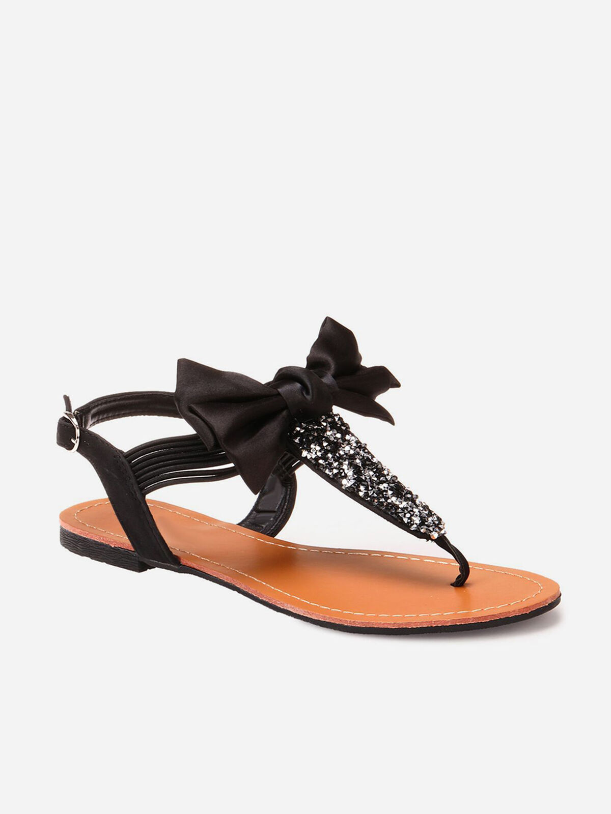 Sandales à strass et noeud grandes tailles- Noir