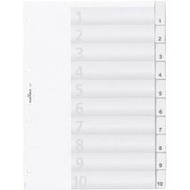 Intercalaires en plastique, A4, 10 touches, transp.