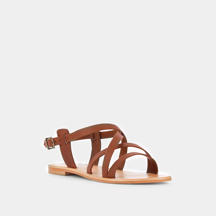 Sandales à brides croisées  en cuir cognac